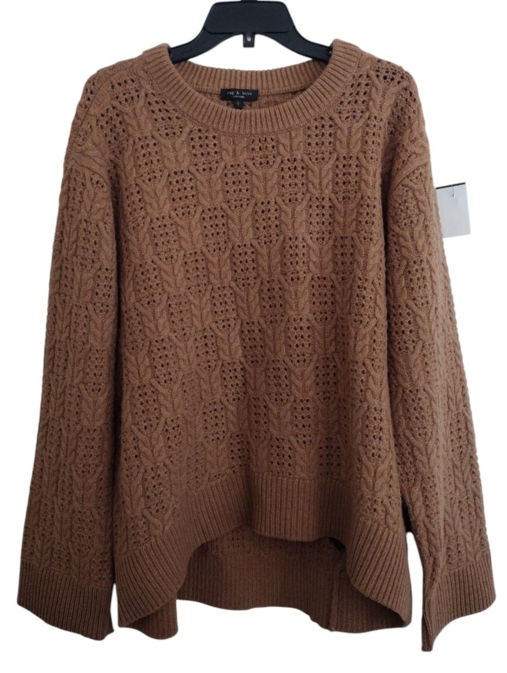 Rag & Bone Divya Wool Cable Knit Scoopneck Sweater Tan Camel Size Large